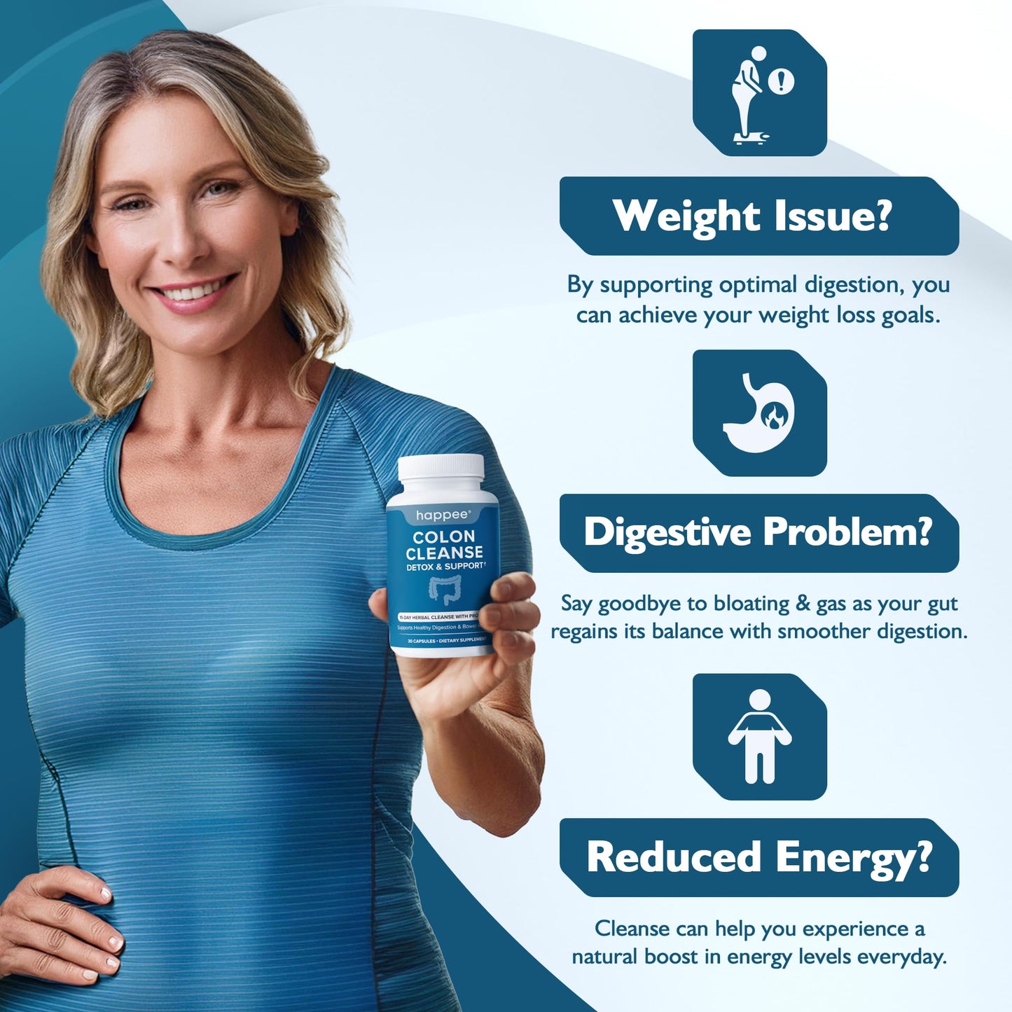 Happee Colon Cleanser & Detox for Weight Loss - 15 Day Colon Cleanse Pills & Gut Support Probiotics Women Men - dailyvitalstore