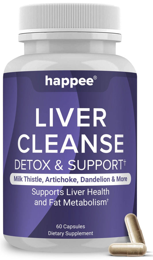 Happee Liver Cleanse Detox & Repair Supplement with Milk Thistle Extract - Flush Toxins & Renew Health - Vegan, Made in USA, 60 Capsules - dailyvitalstore