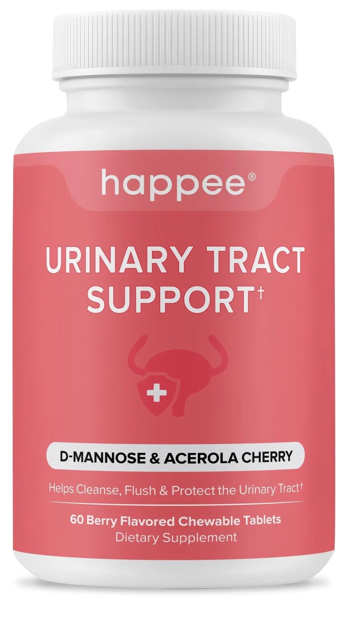 Happee Urinary Tract Health Supplement for Women & Men – Fast-Acting UTI Relief and Prevention, 500mg D-Mannose & Antioxidants, Supports Kidney and Bladder Health, Berry Flavor, 60 Chewables - dailyvitalstore