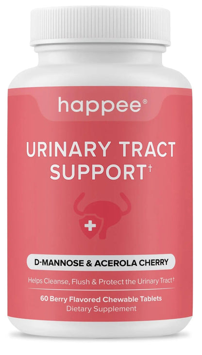 Happee Urinary Tract Health Supplement for Women & Men – Fast-Acting UTI Relief and Prevention, 500mg D-Mannose & Antioxidants, Supports Kidney and Bladder Health, Berry Flavor, 60 Chewables - dailyvitalstore
