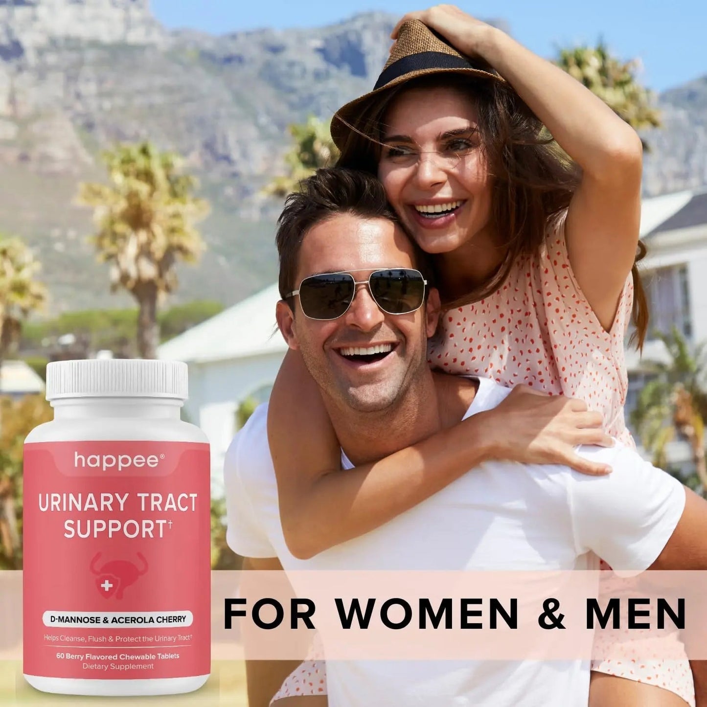 Happee Urinary Tract Health Supplement for Women & Men – Fast-Acting UTI Relief and Prevention, 500mg D-Mannose & Antioxidants, Supports Kidney and Bladder Health, Berry Flavor, 60 Chewables - dailyvitalstore