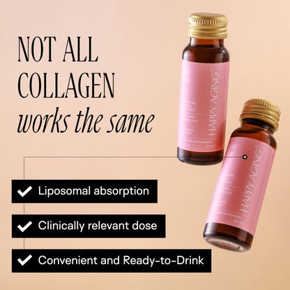 Happy Aging Marine Collagen Peptides Glow Shot 10,000mg - Liquid Collagen for Women with Liposomal Delivery - Promotes Skin Hydration, Elasticity & Radiance - Supports Hair & Nails, 10 Shots - dailyvitalstore