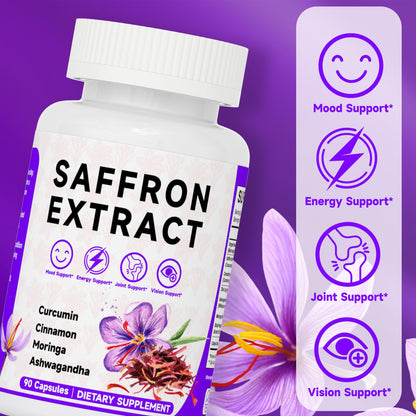 Happy Saffron Supplements, 100mg Saffron Extract, Saffron Blend with Turmeric & Ashwagandha, Supports Mood, Focus, and Energy Boost, 90 Capsules - dailyvitalstore