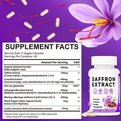 Happy Saffron Supplements, 100mg Saffron Extract, Saffron Blend with Turmeric & Ashwagandha, Supports Mood, Focus, and Energy Boost, 90 Capsules - dailyvitalstore