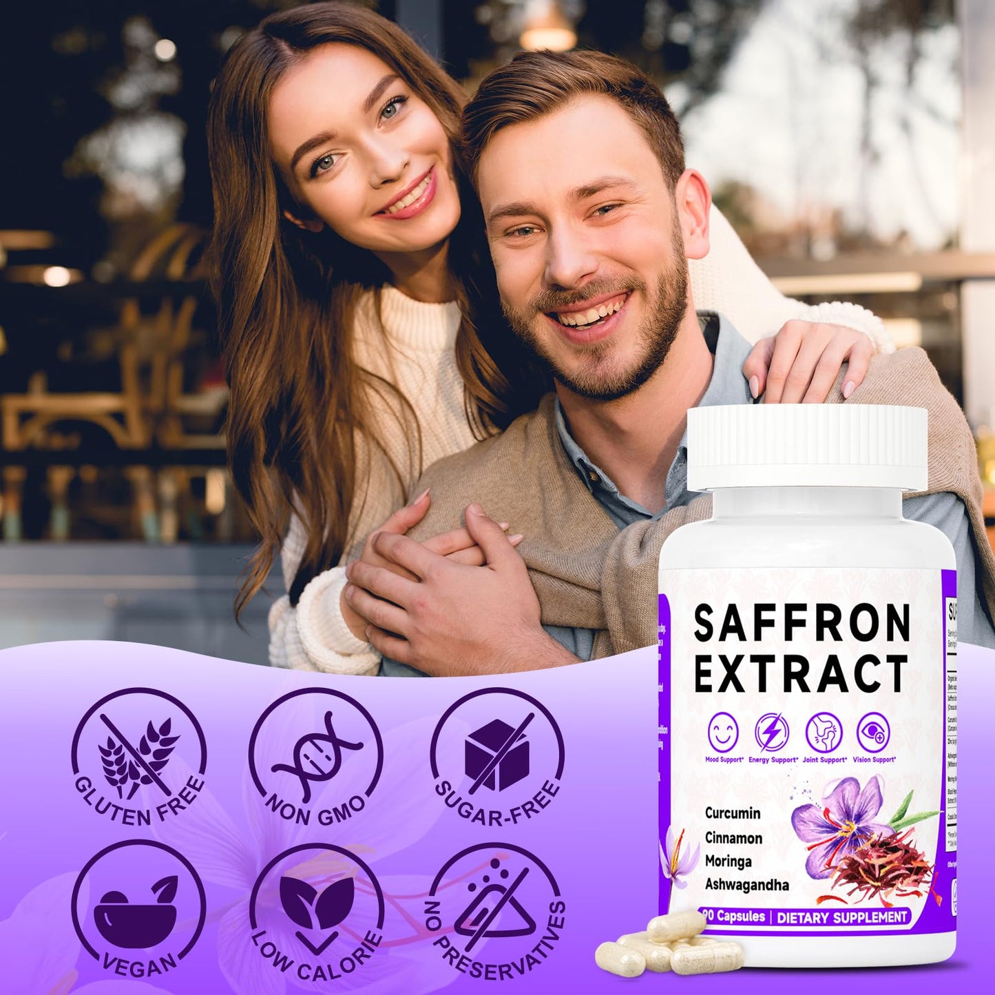 Happy Saffron Supplements, 100mg Saffron Extract, Saffron Blend with Turmeric & Ashwagandha, Supports Mood, Focus, and Energy Boost, 90 Capsules - dailyvitalstore