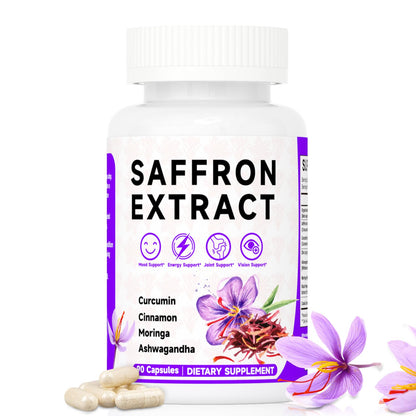 Happy Saffron Supplements, 100mg Saffron Extract, Saffron Blend with Turmeric & Ashwagandha, Supports Mood, Focus, and Energy Boost, 90 Capsules - dailyvitalstore