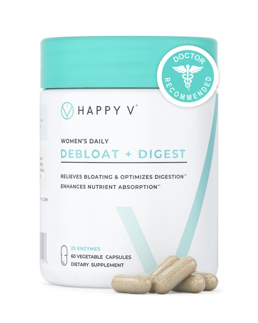 Happy v Debloat + Digest – Digestive Enzymes for Women to Support Bloating, Gas, Constipation, Gut Health, and Nutrient Absorption – Stomach Comfort & Digestion Support Supplement – 60 Vegan Capsules - dailyvitalstore