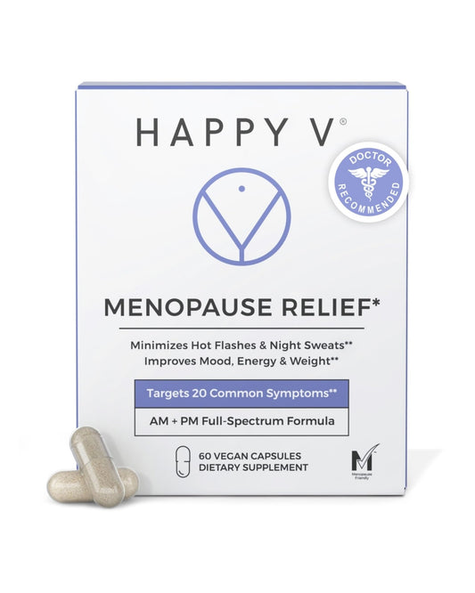 Happy V Menopause Relief Supplement for Women – Hormone Balance, Hot Flash & Night Sweat Support, Mood & Energy Booster, Vaginal Wellness, Perimenopause & Postmenopause Support – 60 Vegan Capsules - dailyvitalstore