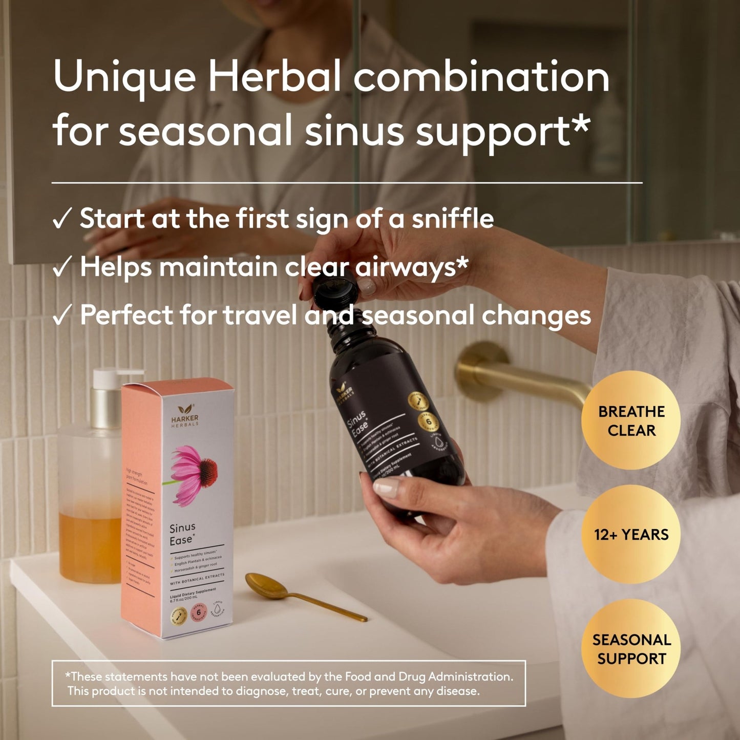 Harker Herbals Sinus Ease Syrup, Herbal Nasal Care for Runny Nose, Sinus Pressure, High Absorption, Herbal Flavor, Plant-Based - 6.7 Fl oz (40 Servings) - dailyvitalstore