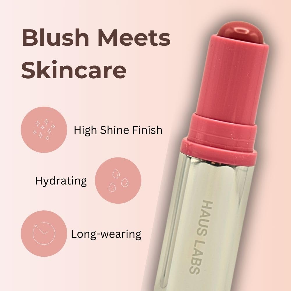 Haus Labs Color Fuse Longwear Hydrating Glassy Lip + Cheek Blush Balm Stick - Glassy Rosette - dailyvitalstore