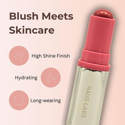 Haus Labs Color Fuse Longwear Hydrating Glassy Lip + Cheek Blush Balm Stick - Glassy Rosette - dailyvitalstore