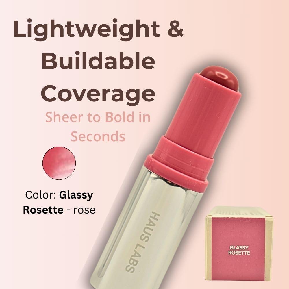 Haus Labs Color Fuse Longwear Hydrating Glassy Lip + Cheek Blush Balm Stick - Glassy Rosette - dailyvitalstore