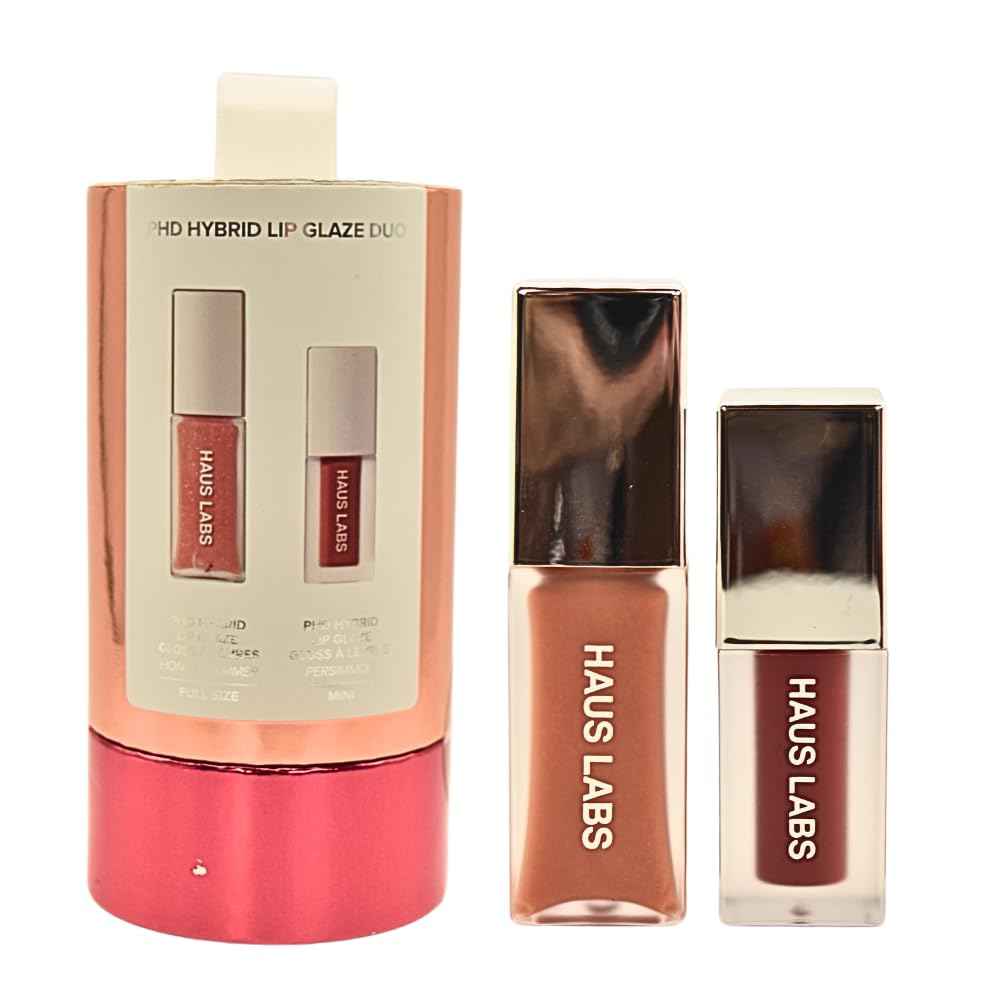 Haus Labs PHD Hybrid Innovation Plumping Lip Glaze Duo - Honey Shimmer Full Size & Persimmon Mini - dailyvitalstore