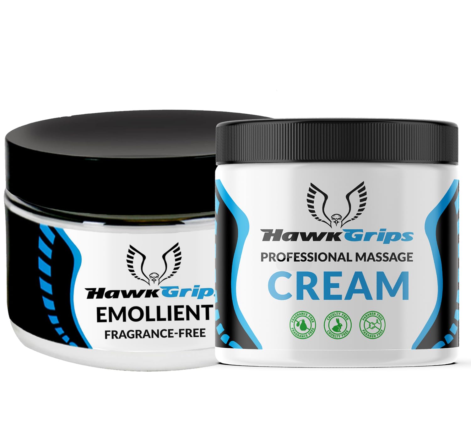 HawkGrips 8oz Massage Emollient and 8oz Massage Cream Bundle, Unscented, IASTM Massage, Cupping Therapy, Whole Body Muscle Cream, Deep Tissue Professional Massage Therapy - dailyvitalstore