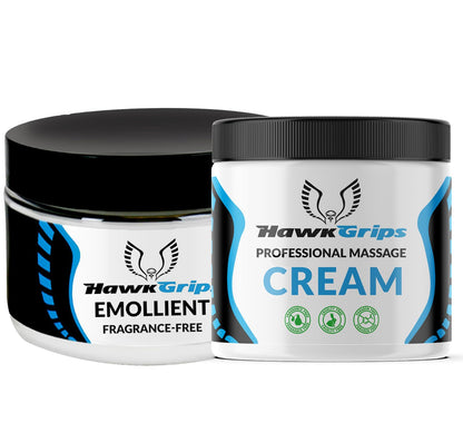 HawkGrips 8oz Massage Emollient and 8oz Massage Cream Bundle, Unscented, IASTM Massage, Cupping Therapy, Whole Body Muscle Cream, Deep Tissue Professional Massage Therapy - dailyvitalstore