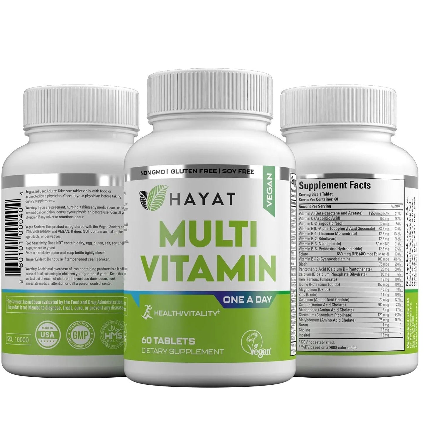 HAYAT Vitamins Vegan Natural Multivitamin, Daily Vitamins with Vitamin A, C, D, E, B1, B2, B3, B6, B12, Biotin, Zinc and More, 2 Month Supply, All Natural - dailyvitalstore