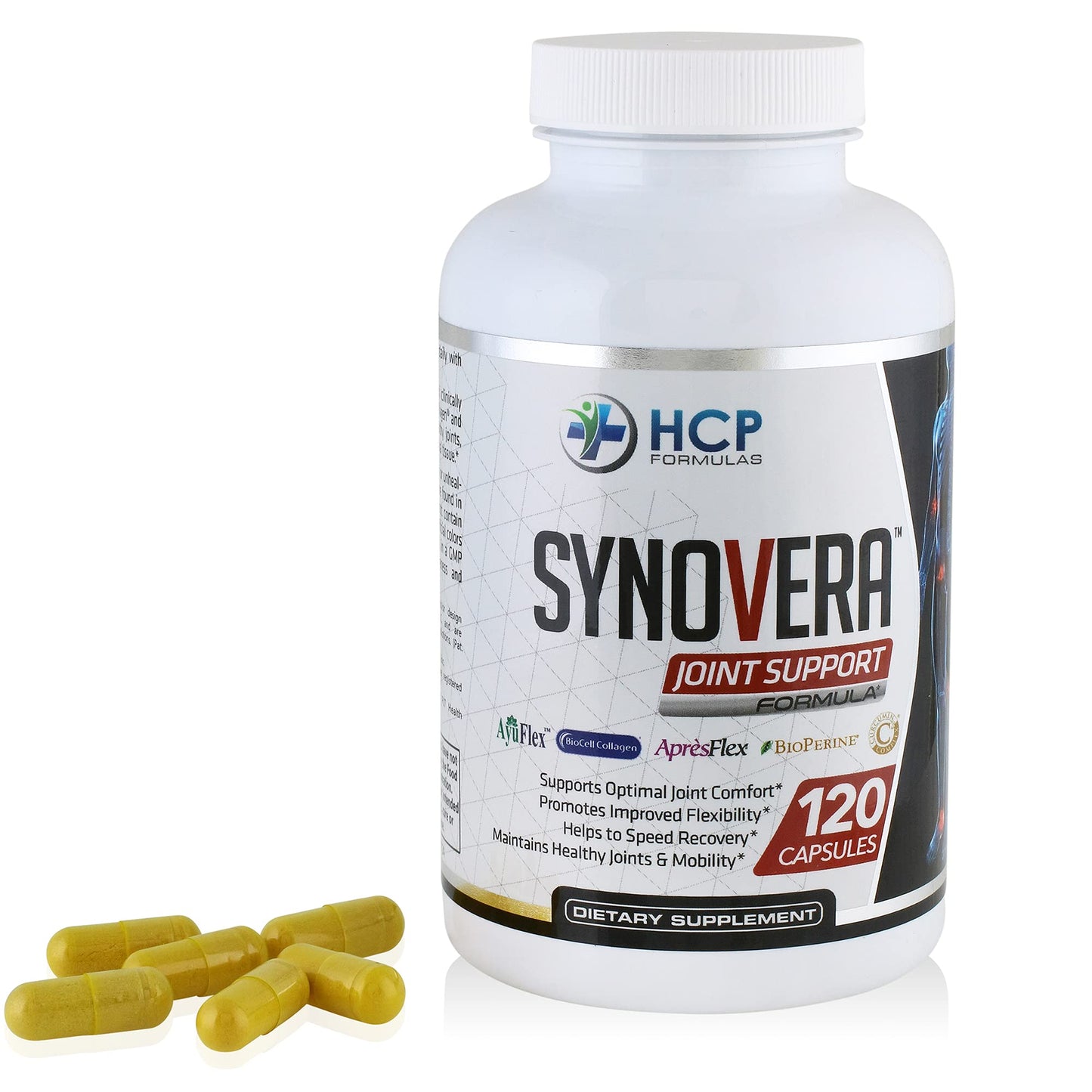 HCP Formulas - Synovera - Joint Support Complex with Turmeric Extract & Collagen - Mobility & Flexibility - Healthy Joints, Tendon, Ligament, and Synovial Tissue - Dietary Supplement - 120 Caps - dailyvitalstore
