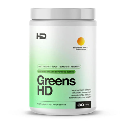 HD MUSCLE GreensHD Premium Daily Greens | Organic Superfood Blends | for Immune Support & Digestion | with Spirulina, Chlorella, & Adaptogenic Herbs | 30 Servings (Pineapple Mango) - dailyvitalstore