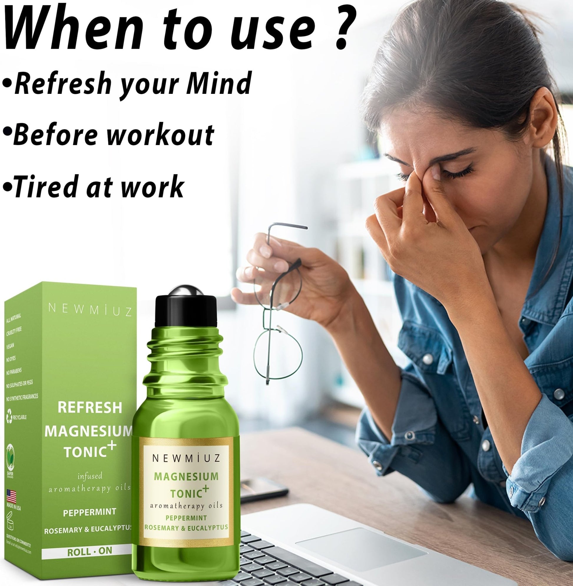Headache Roll On Stick Peppermint Rosemary and Eucalyptus & Cleansing and Protect Juniper Berry White Sage with Nerolina Pack of 2 - dailyvitalstore
