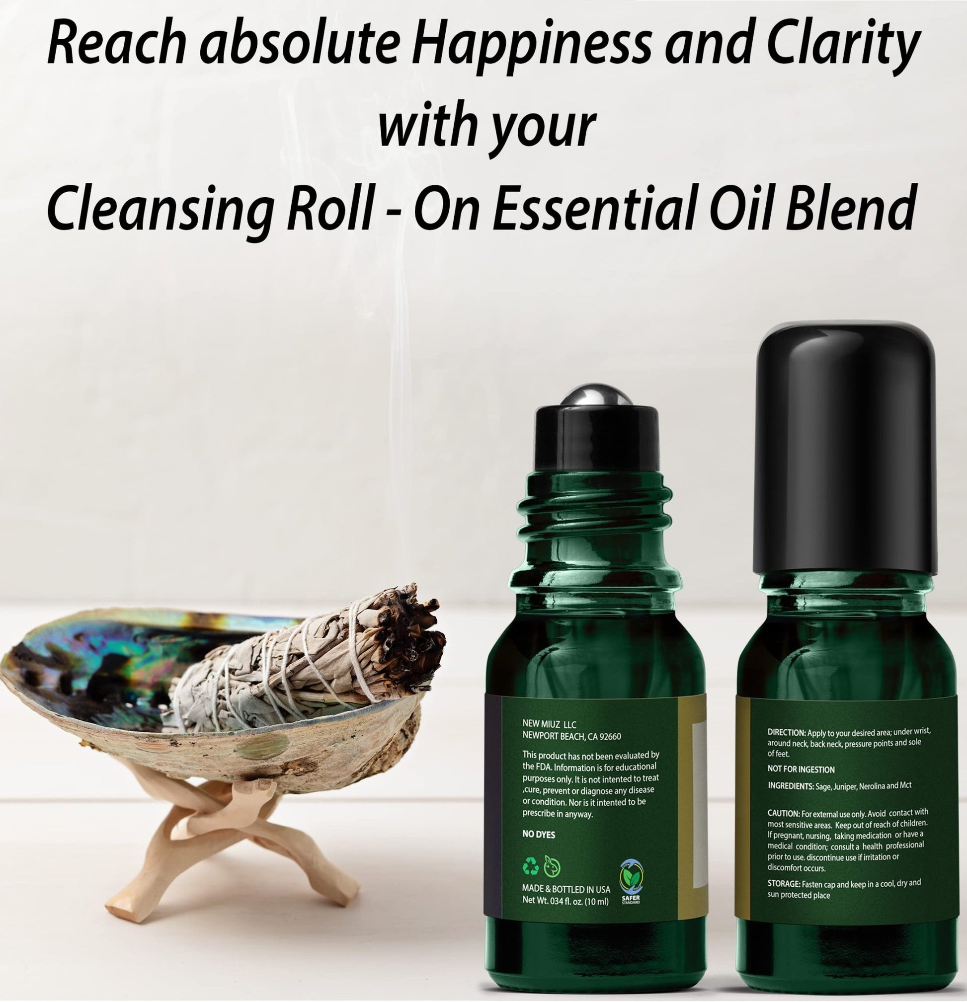 Headache Roll On Stick Peppermint Rosemary and Eucalyptus & Cleansing and Protect Juniper Berry White Sage with Nerolina Pack of 2 - dailyvitalstore
