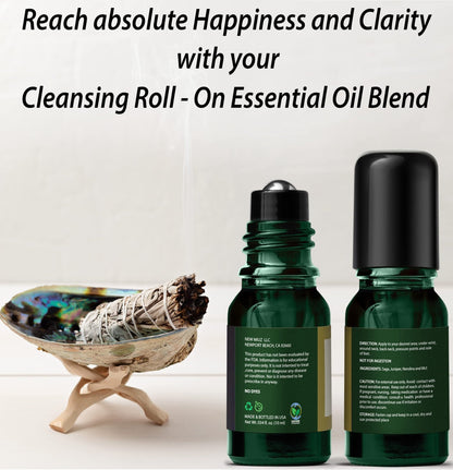 Headache Roll On Stick Peppermint Rosemary and Eucalyptus & Cleansing and Protect Juniper Berry White Sage with Nerolina Pack of 2 - dailyvitalstore