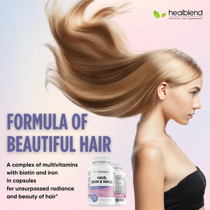 healblend Hair Skin and Nails Vitamins for Women with Biotin 5000 mcg, Iron and Manganese | Vegan, Non-GMO | 60 Capsules - dailyvitalstore