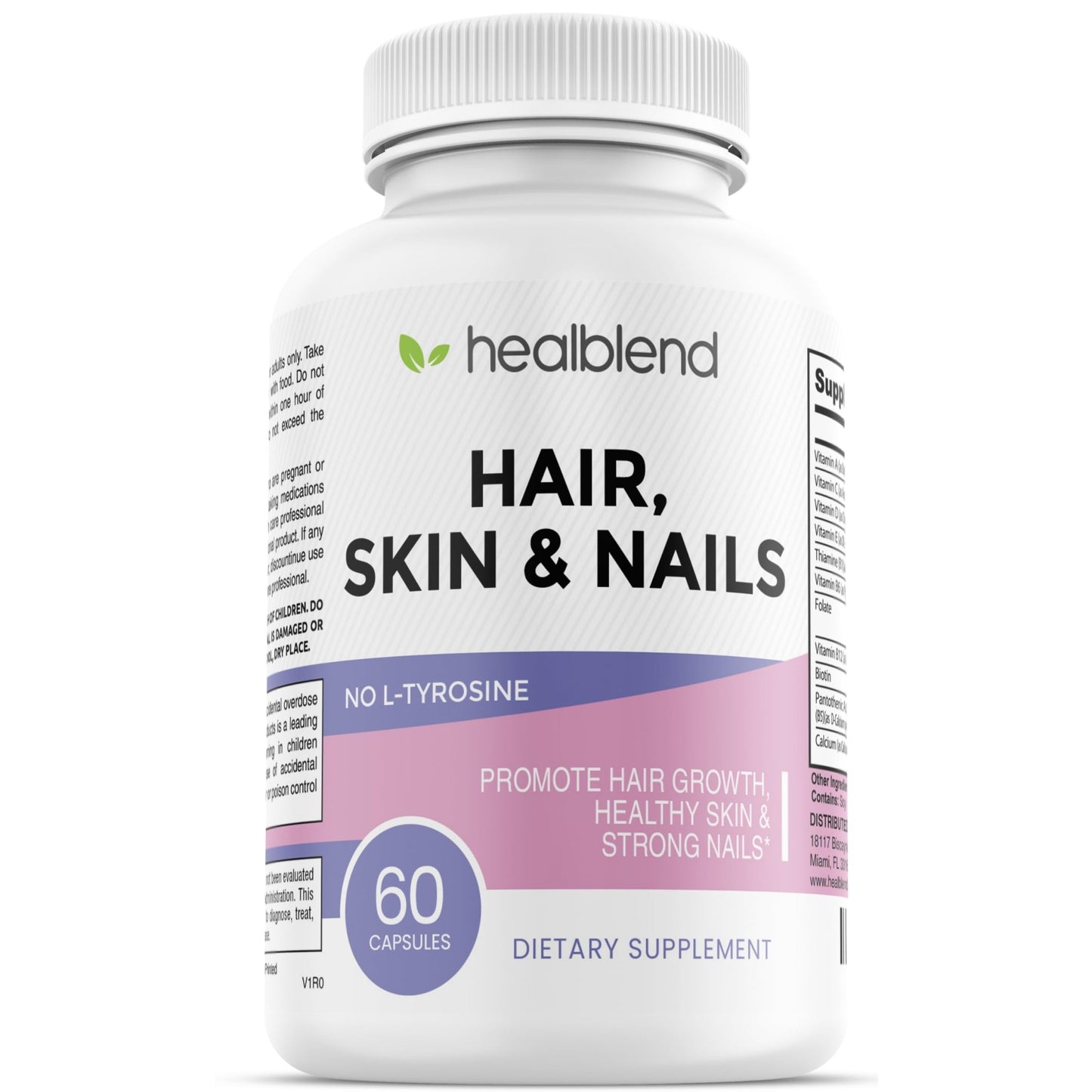 healblend Hair Skin and Nails Vitamins for Women with Biotin 5000 mcg, Iron and Manganese | Vegan, Non-GMO | 60 Capsules - dailyvitalstore