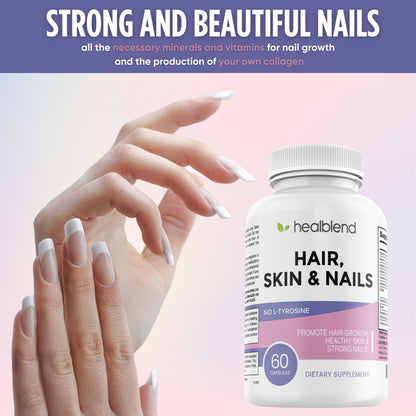 healblend Hair Skin and Nails Vitamins for Women with Biotin 5000 mcg, Iron and Manganese | Vegan, Non-GMO | 60 Capsules - dailyvitalstore