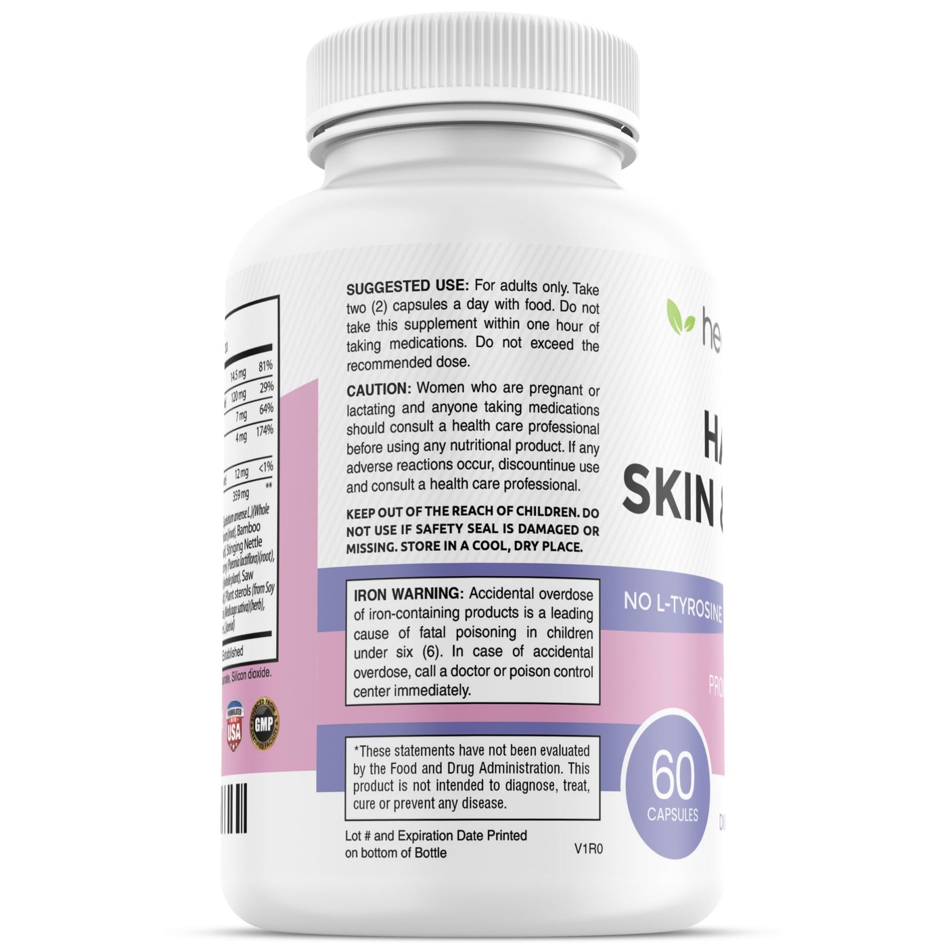 healblend Hair Skin and Nails Vitamins for Women with Biotin 5000 mcg, Iron and Manganese | Vegan, Non-GMO | 60 Capsules - dailyvitalstore