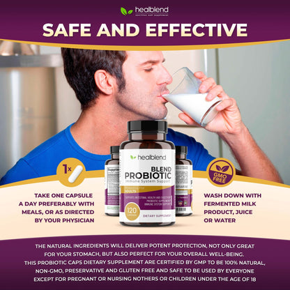 healblend Probiotic Caps Dietary Supplement Capsules, Probiotic for Women and for Men Digestive Health, Immune System Support, Non-GMO, Gluten-Free, 120 Veg Caps - dailyvitalstore