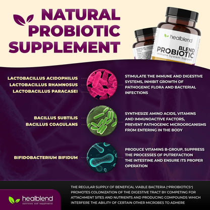 healblend Probiotic Caps Dietary Supplement Capsules, Probiotic for Women and for Men Digestive Health, Immune System Support, Non-GMO, Gluten-Free, 120 Veg Caps - dailyvitalstore