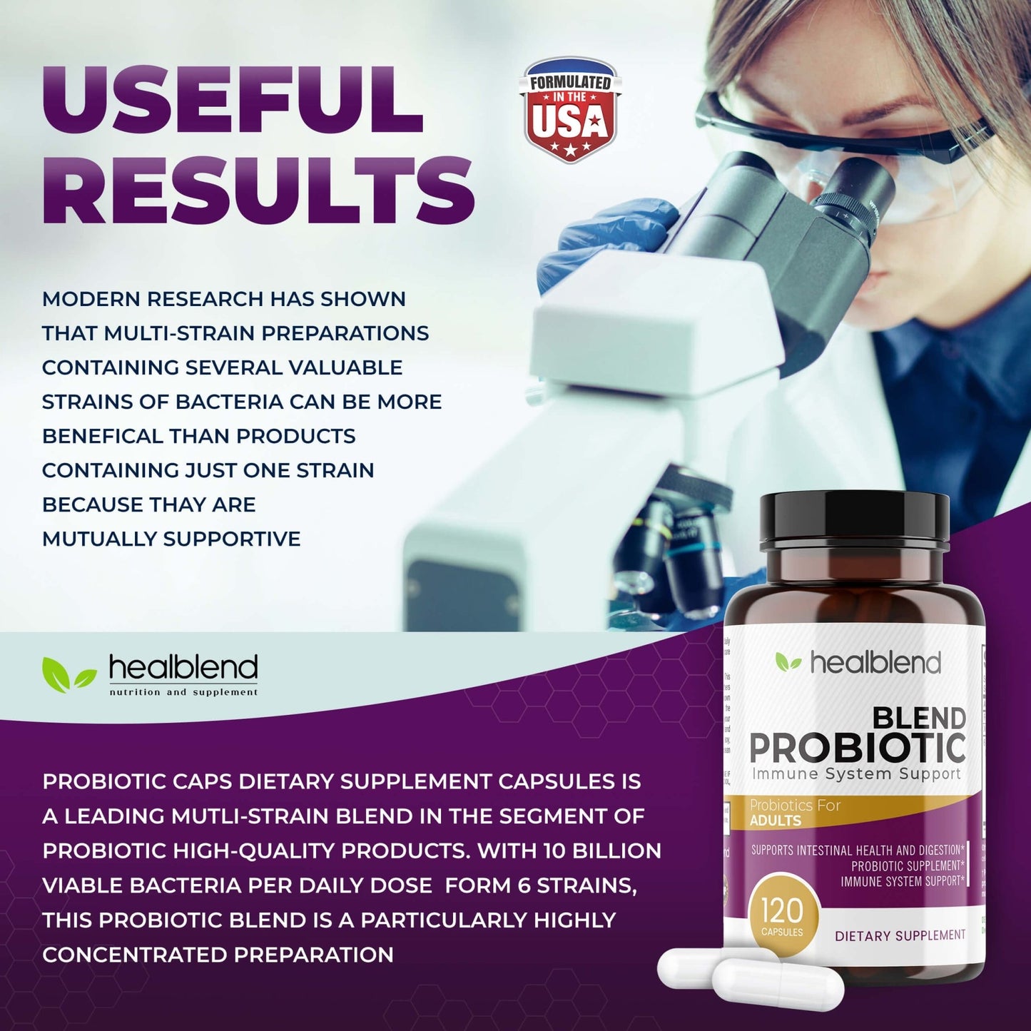 healblend Probiotic Caps Dietary Supplement Capsules, Probiotic for Women and for Men Digestive Health, Immune System Support, Non-GMO, Gluten-Free, 120 Veg Caps - dailyvitalstore