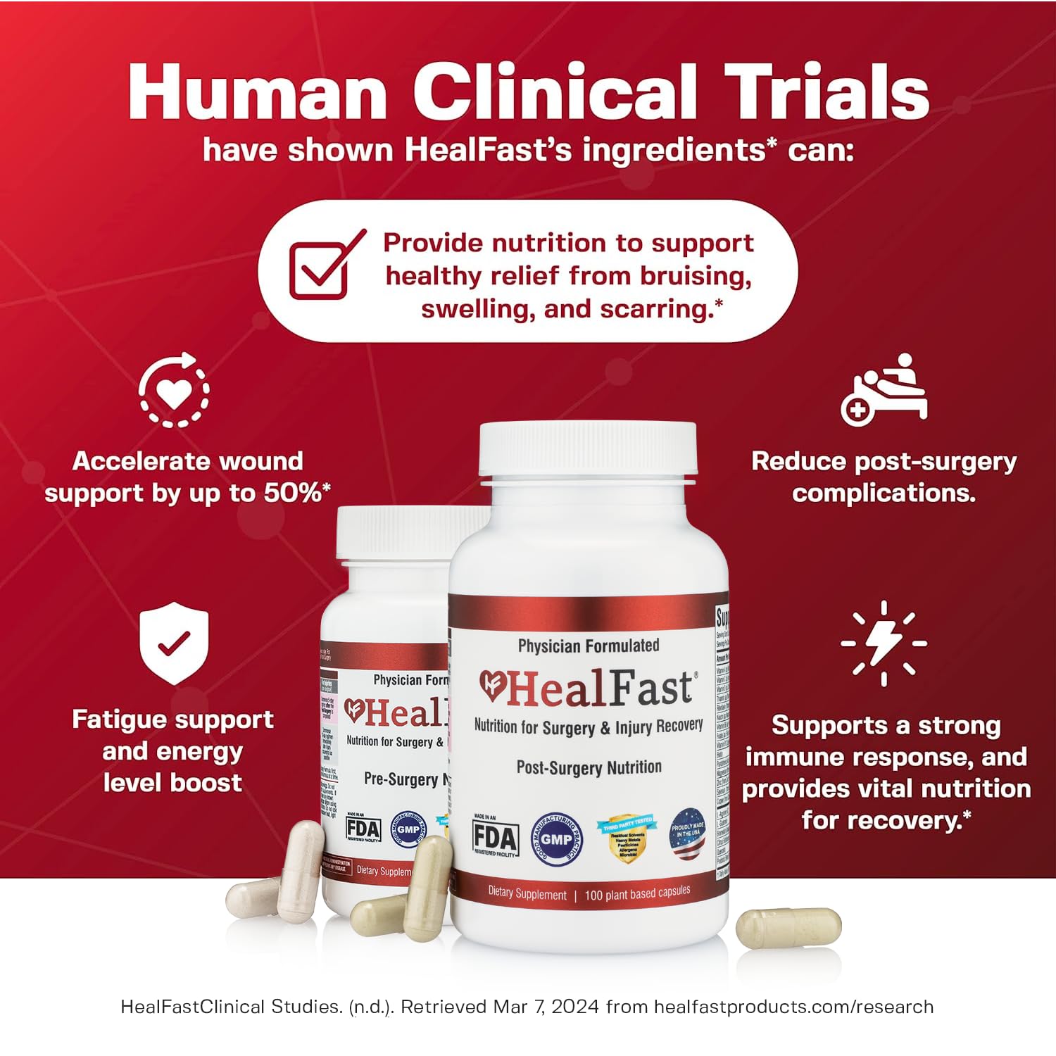 HealFast Complete Surgery & Injury Recovery Supplement: for Wound, Scar Treatment & Bruising w/Vitamins, Bromelain, Quercetin & Probiotics (Pre+Post Op) - dailyvitalstore