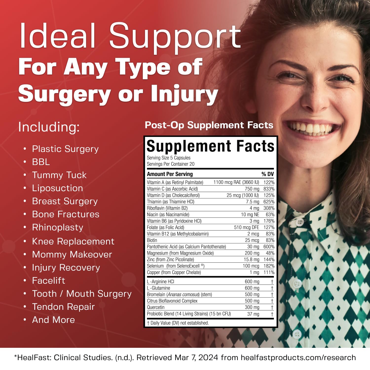 HealFast Complete Surgery & Injury Recovery Supplement: for Wound, Scar Treatment & Bruising w/Vitamins, Bromelain, Quercetin & Probiotics (Pre+Post Op) - dailyvitalstore