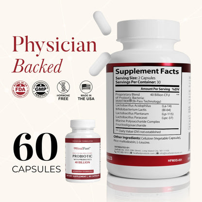 HealFast Physician Formulated Probiotic Supplement - 40 Billion CFU - Live Prebiotics and Probiotics for Men and Women - Probiotics for Gut Health - Non-GMO and Vegan - 30 Day Supply - dailyvitalstore