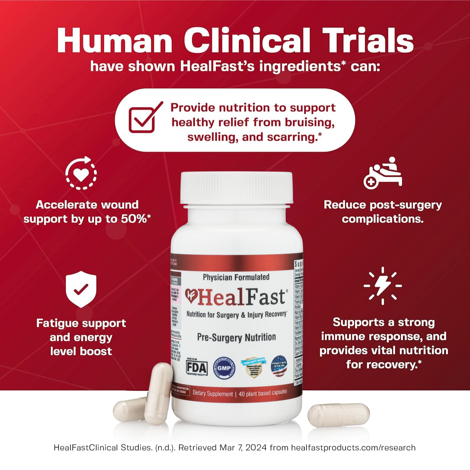 HealFast Surgery & Injury Recovery Supplement (Pre-Op): Quercetin, Probiotics Supplement for Wound, Liposuction, Tummy Tuck, and BBL Post Surgery Supplies - dailyvitalstore