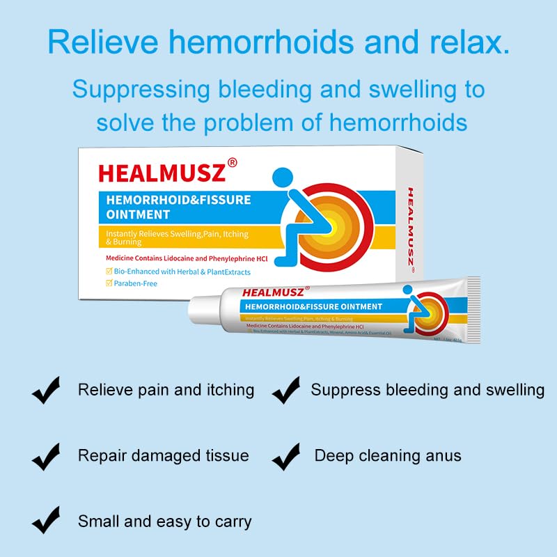 HEALMUSZ Hemorrhoid Fissure Ointment 1.5oz,Fast Relief for Pain, Swelling, Discomfort & Itching,Formulated with 4% Lidocaine and Phenylephrine HCI - dailyvitalstore