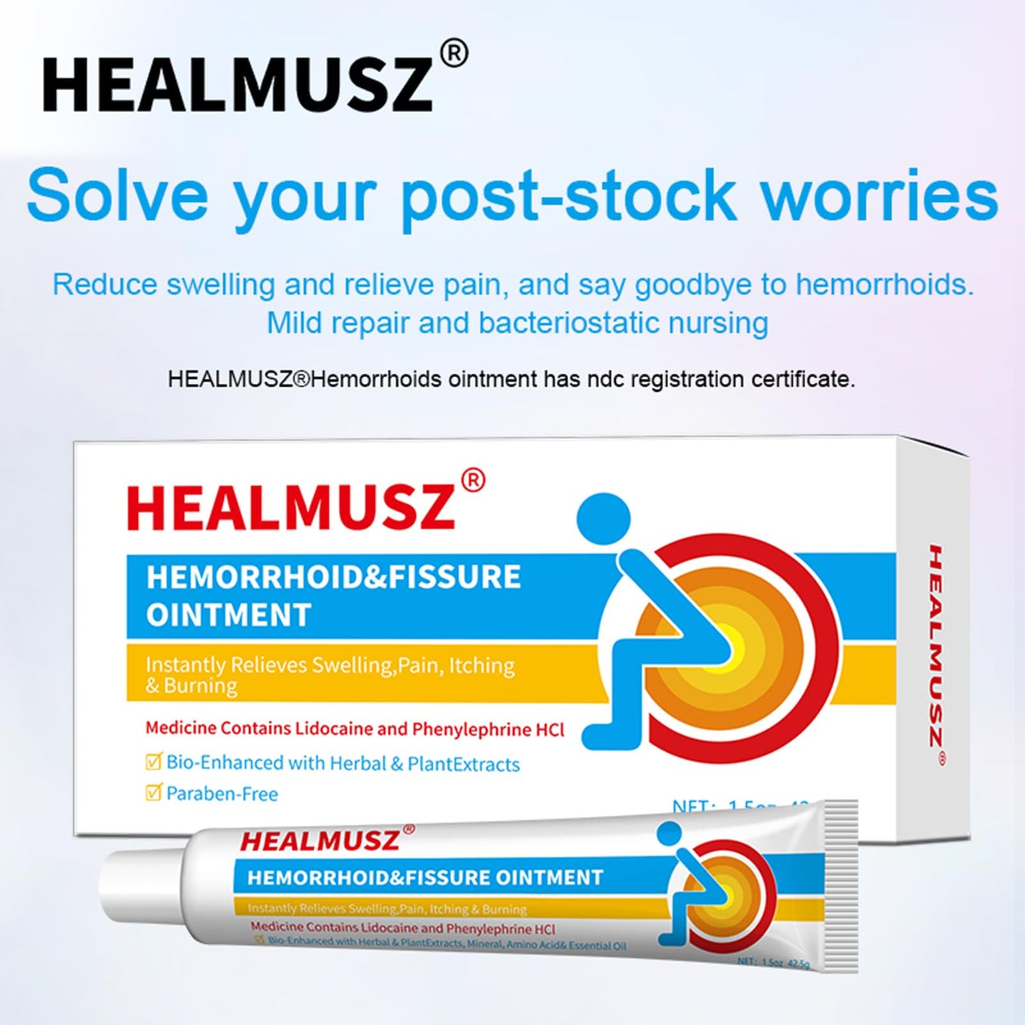 HEALMUSZ Hemorrhoid Fissure Ointment 1.5oz,Fast Relief for Pain, Swelling, Discomfort & Itching,Formulated with 4% Lidocaine and Phenylephrine HCI - dailyvitalstore