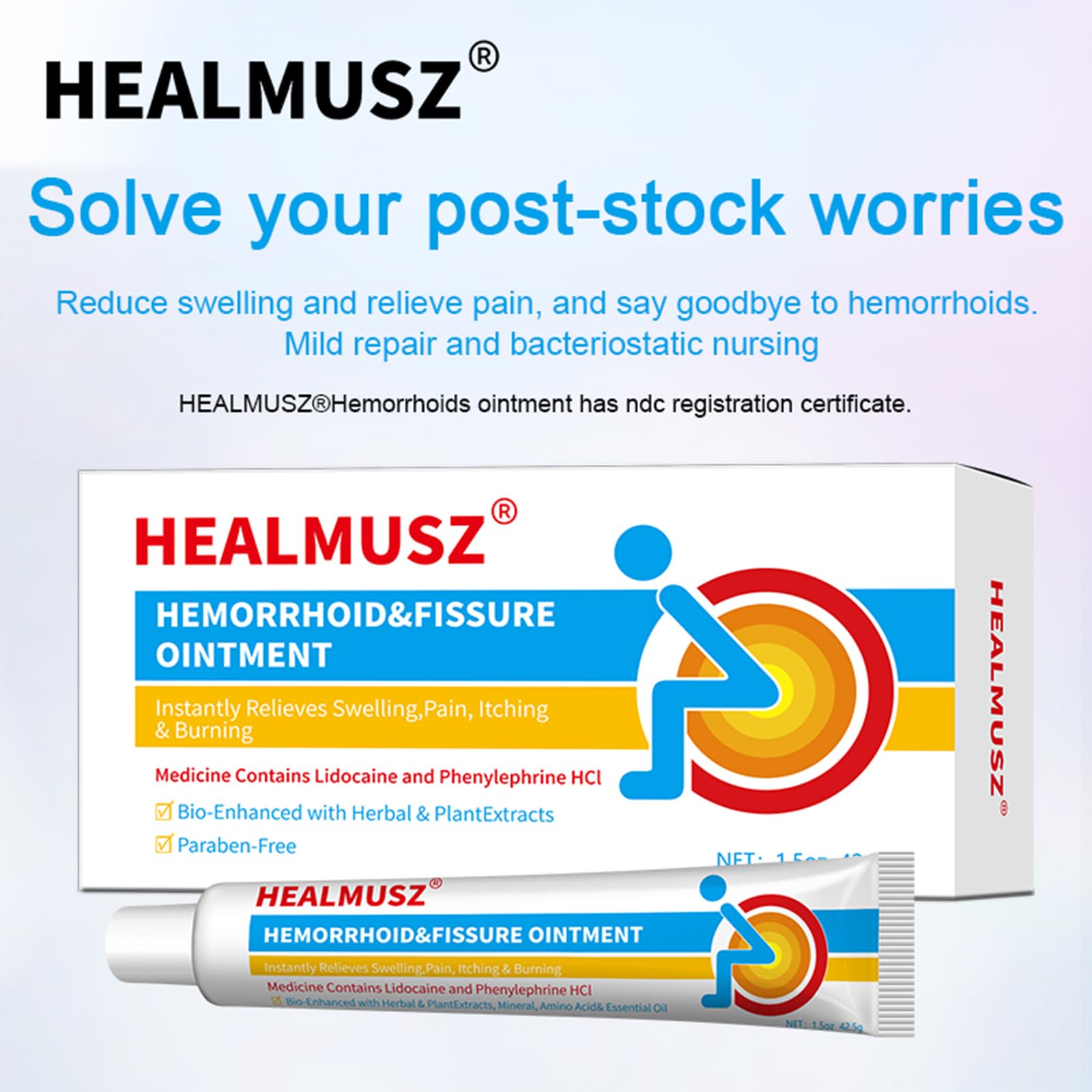 HEALMUSZ Hemorrhoid Fissure Ointment 1.5oz,Fast Relief for Pain, Swelling, Discomfort & Itching,Formulated with 4% Lidocaine and Phenylephrine HCI - dailyvitalstore