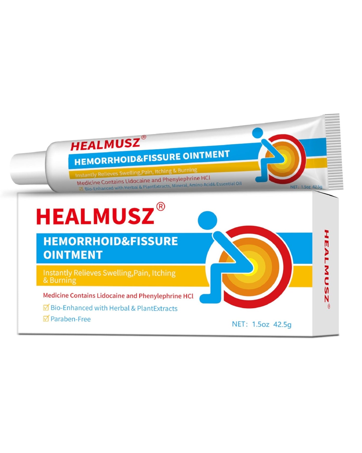 HEALMUSZ Hemorrhoid Fissure Ointment– Hemorrhoid Treatment and Hemorrhoid Cream with Lidocaine and Phenylephrine HCI for Fast Acting Relief of Pain, Swelling, Discomfort, and Itching(1.5 oz) - dailyvitalstore