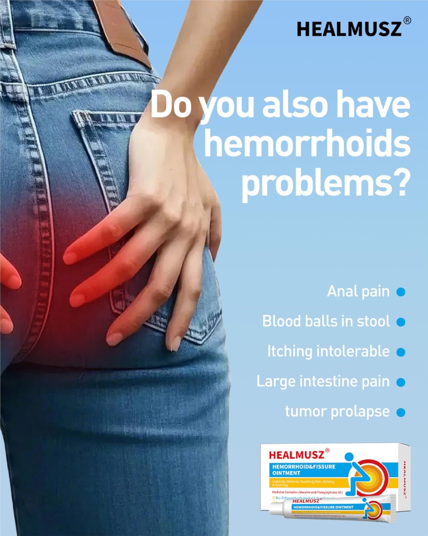 HEALMUSZ Hemorrhoid Fissure Ointment– Hemorrhoid Treatment and Hemorrhoid Cream with Lidocaine and Phenylephrine HCI for Fast Acting Relief of Pain, Swelling, Discomfort, and Itching(1.5 oz) - dailyvitalstore