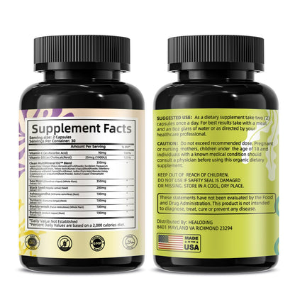 HEALOADING Sea Moss Capsules：Wildcrafted Organic Irish Seamoss & Bladderwack - Rich in Minerals, Supports Thyroid Health, Digestion, Skin & Immune System - Vegan, Non-GMO - dailyvitalstore
