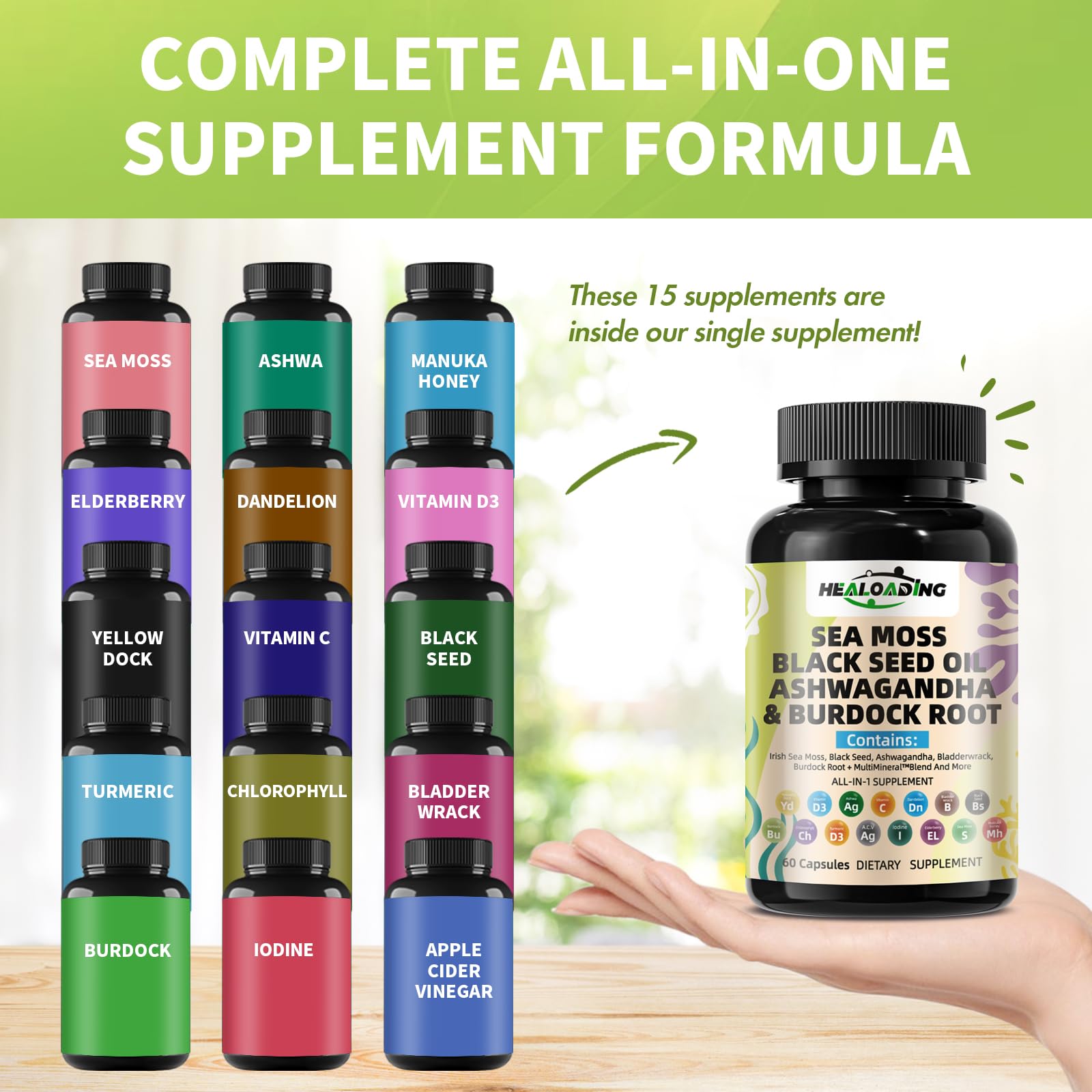 HEALOADING Sea Moss Capsules：Wildcrafted Organic Irish Seamoss & Bladderwack - Rich in Minerals, Supports Thyroid Health, Digestion, Skin & Immune System - Vegan, Non-GMO - dailyvitalstore
