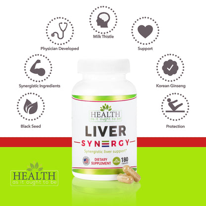 Health As It Ought To Be Liver Syn3rgy Supplement | Physician Formulated Capsules with Milk Thistle, Black Seed, Korean Ginseng | 180 Capsules - dailyvitalstore