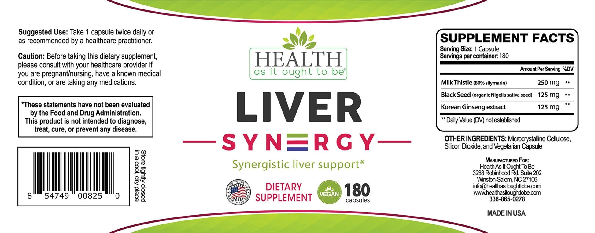 Health As It Ought To Be Liver Syn3rgy Supplement | Physician Formulated Capsules with Milk Thistle, Black Seed, Korean Ginseng | 180 Capsules - dailyvitalstore