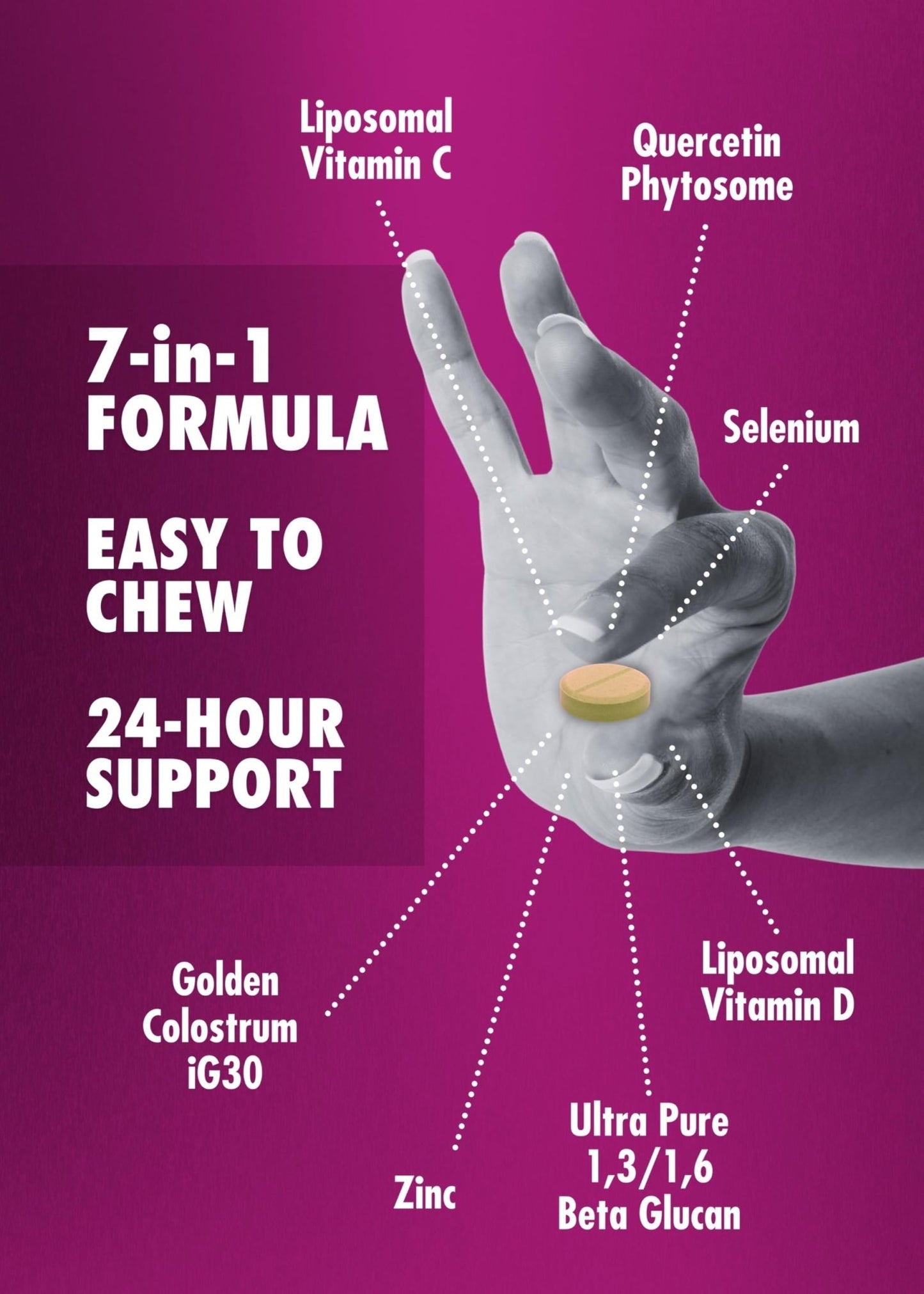 HEALTH DIRECT - Qubeco Immune Support with Vitamin D3, Liposomal Vitamin C, Quercetin, Beta-Glucan, Colostrum, Zinc, Selenium - Clinical Strength – 56 Soft Chew Tabs - 28 Day Supply - Pineapple Zest - dailyvitalstore
