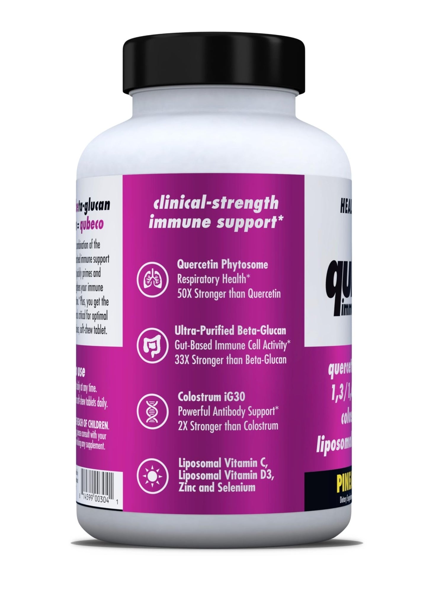 HEALTH DIRECT - Qubeco Immune Support with Vitamin D3, Liposomal Vitamin C, Quercetin, Beta-Glucan, Colostrum, Zinc, Selenium - Clinical Strength – 56 Soft Chew Tabs - 28 Day Supply - Pineapple Zest - dailyvitalstore