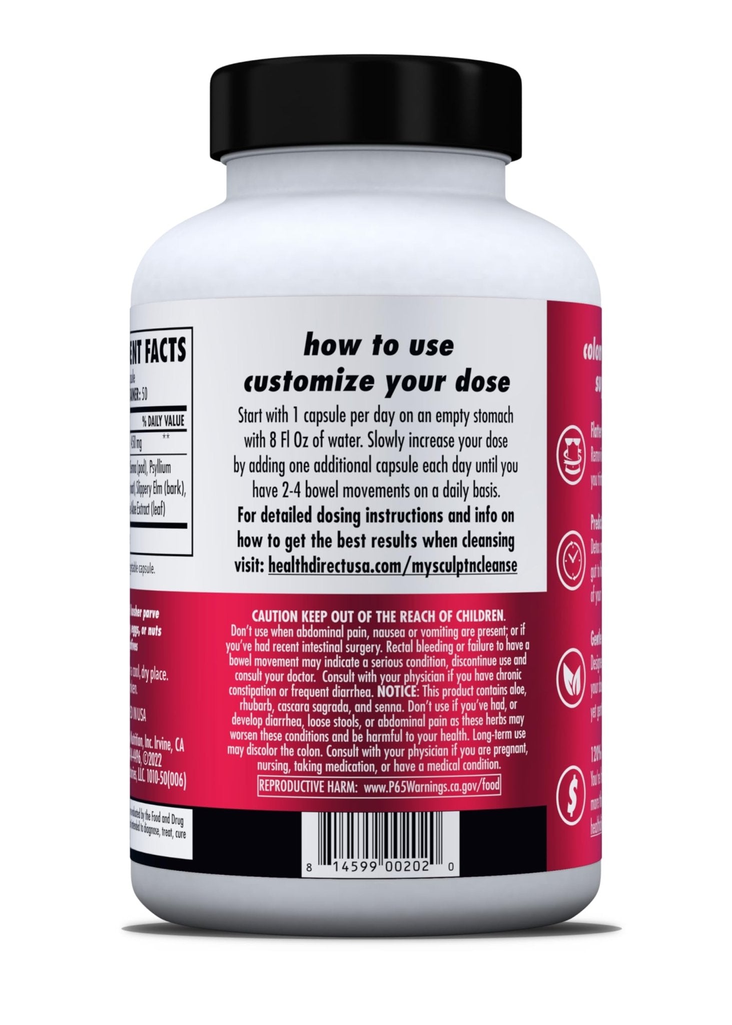 HEALTH DIRECT Sculpt n' Cleanse - Herbal Colon Cleanse for Digestive Health & Regularity - Natural Detox & Gut Flush Supplement - 50 Veggie Capsules - dailyvitalstore