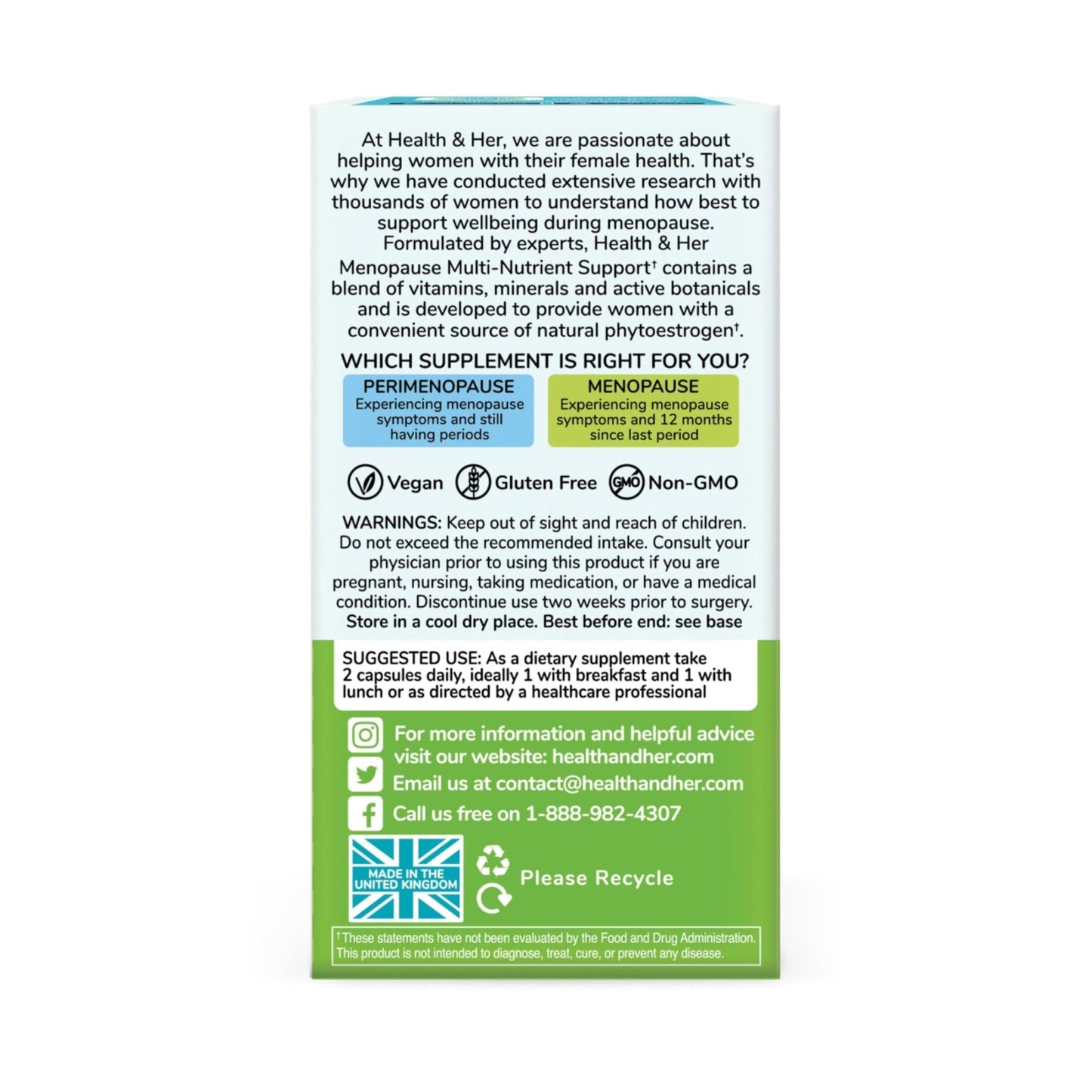 Health & Her Menopause Supplements for Women - Multi-Nutrient Support, Menopause Vitamins for Energy, Bones, Muscles, Skin & Hair, Vegan, Gluten-Free, Non GMO (60ct - 1 Month) - dailyvitalstore