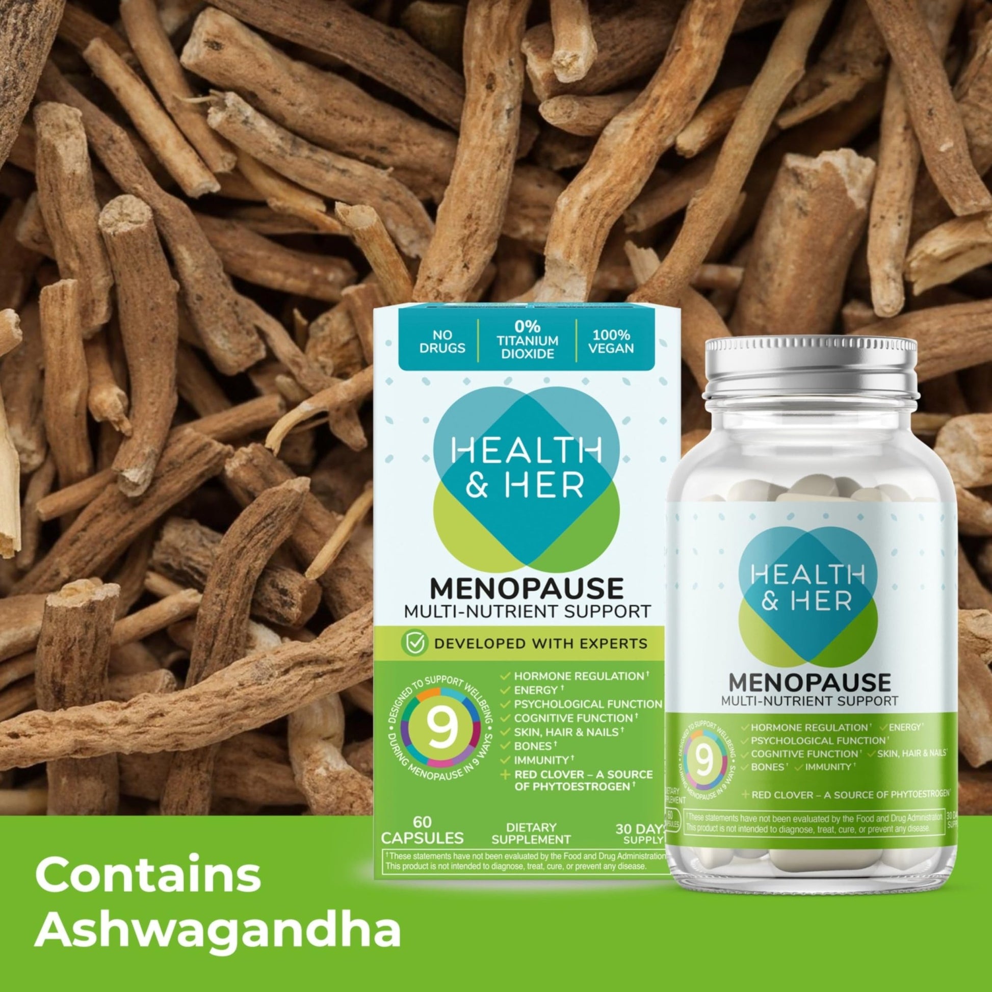 Health & Her Menopause Supplements for Women - Multi-Nutrient Support, Menopause Vitamins for Energy, Bones, Muscles, Skin & Hair, Vegan, Gluten-Free, Non GMO (60ct - 1 Month) - dailyvitalstore
